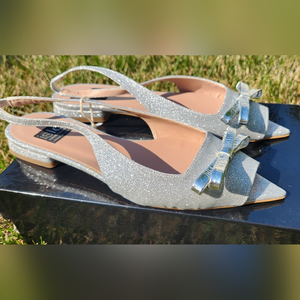 🇮🇹ISLO ISABELLA LORUSSO open toe flat slingback silver metallic sandals in 38 - Picture 11 of 15